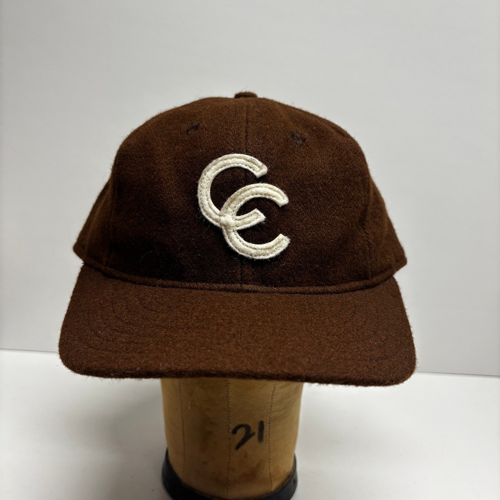 Ebbets Field Flannels Brown Wool CC Logo Baseball Cap Fitted Size 7 1/2 USA